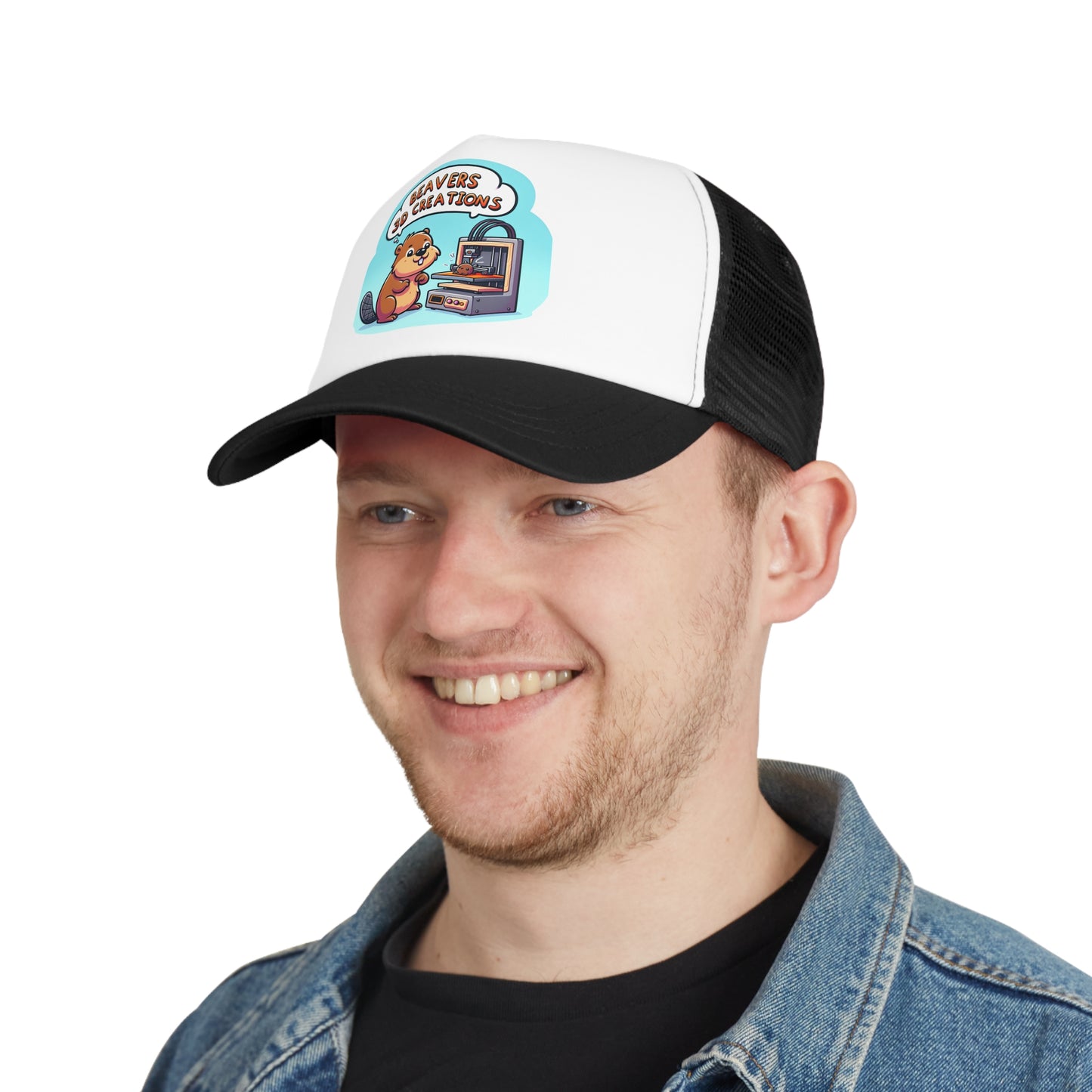 Funny Beaver 3D Printing Mesh Cap, Trucker Hat, Gift for Crafters, Animal Lovers, Unique Dad Hat, Outdoor Gear