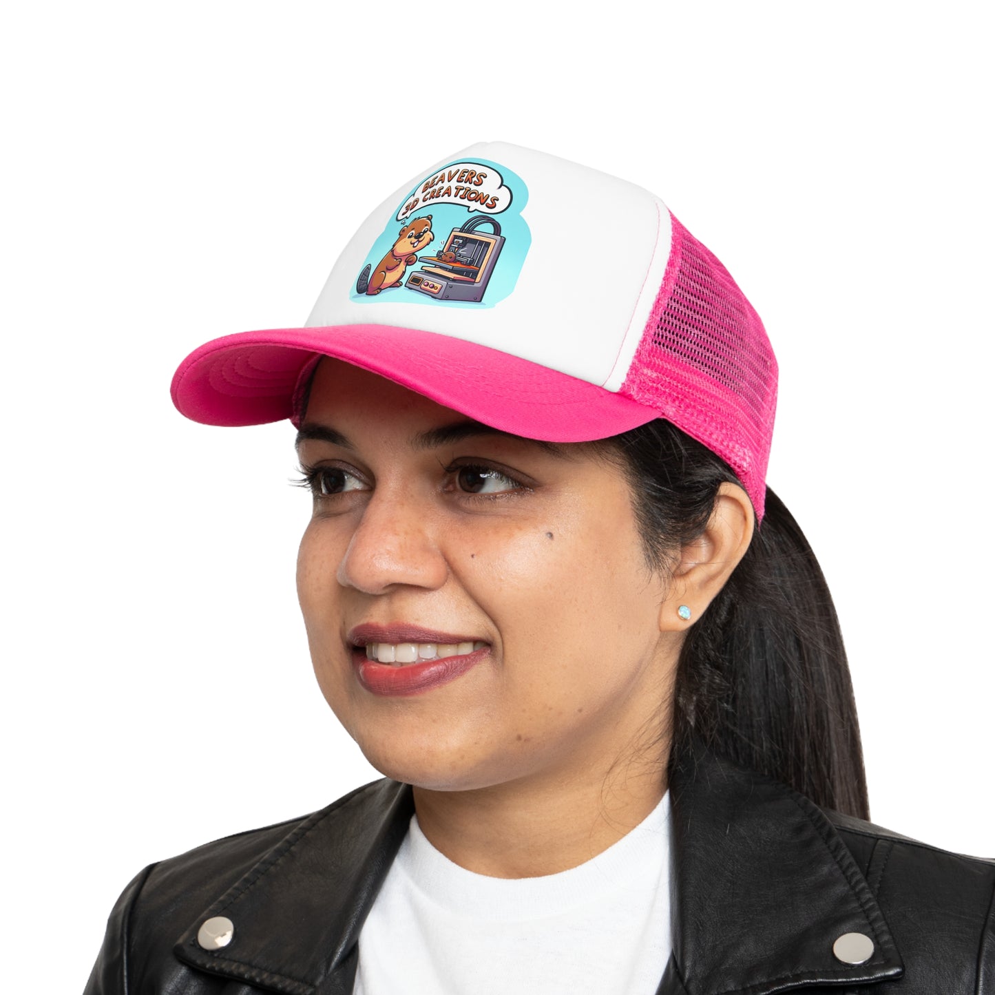 Funny Beaver 3D Printing Mesh Cap, Trucker Hat, Gift for Crafters, Animal Lovers, Unique Dad Hat, Outdoor Gear