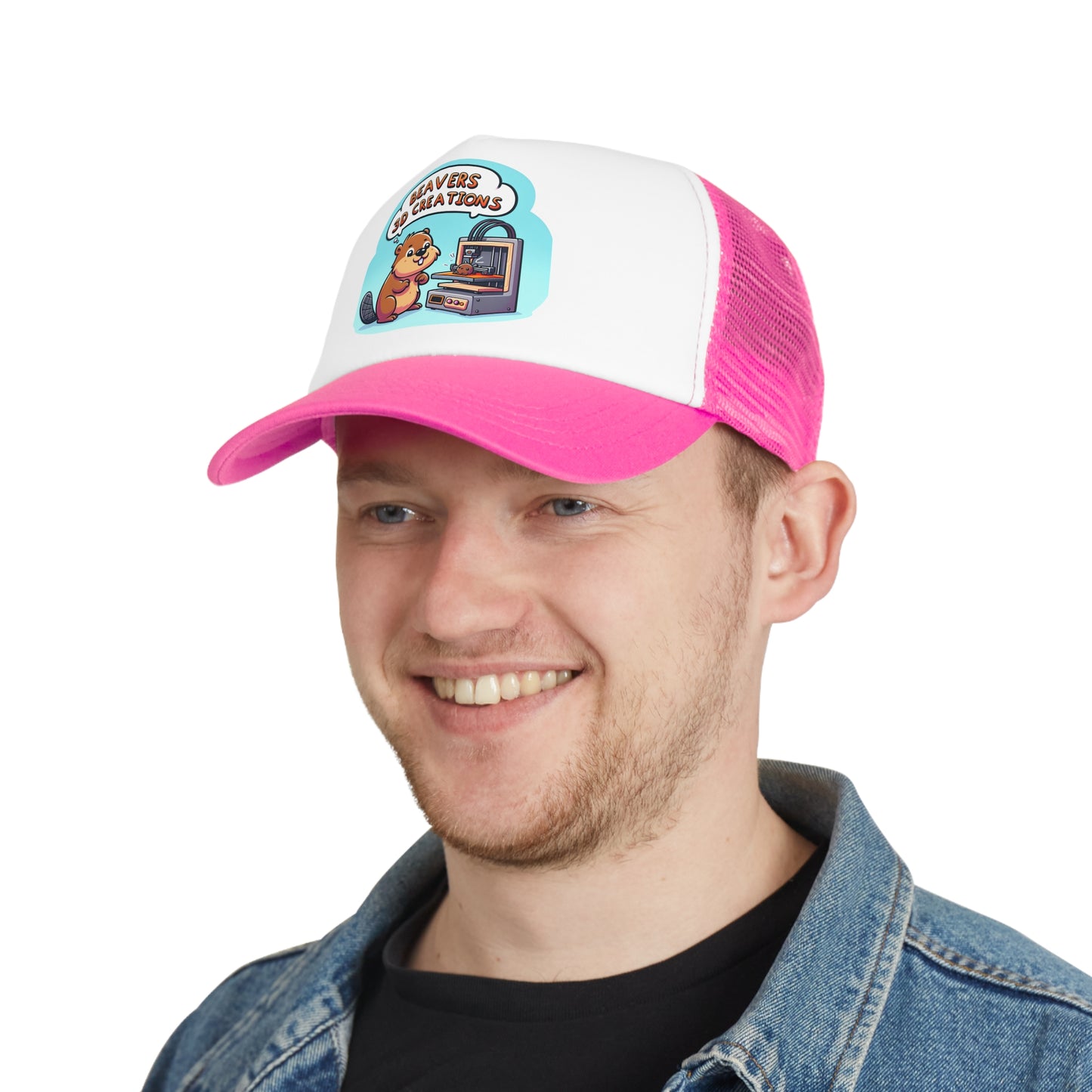 Funny Beaver 3D Printing Mesh Cap, Trucker Hat, Gift for Crafters, Animal Lovers, Unique Dad Hat, Outdoor Gear