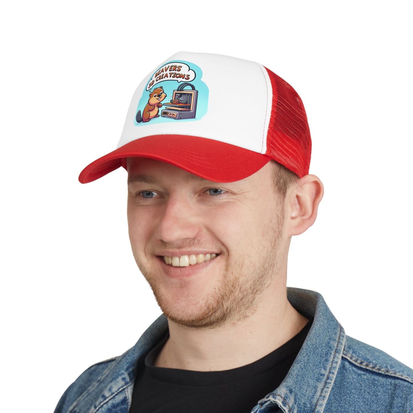 Funny Beaver 3D Printing Mesh Cap, Trucker Hat, Gift for Crafters, Animal Lovers, Unique Dad Hat, Outdoor Gear